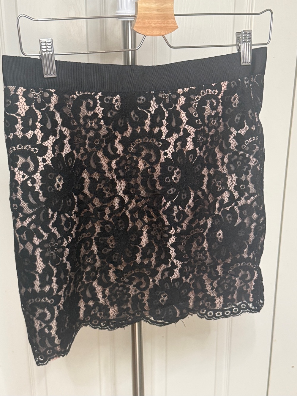 fresh Black Lace Mini Skirt with Nude Underlay